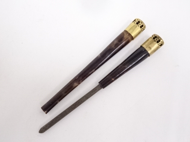 アンティーク着物 ] - 櫛・簪 アンティーク 本鼈甲透かし金具付笄（6g